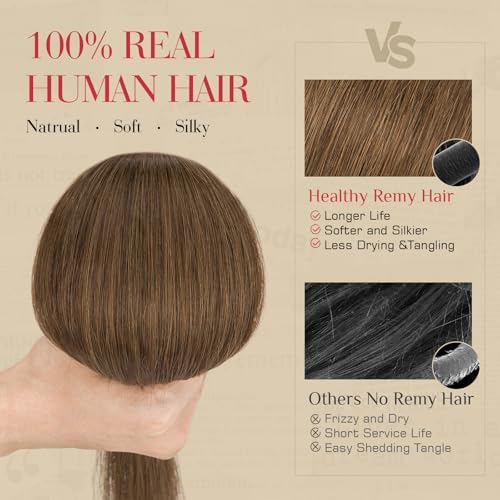 Rich Choices Real Human Hair Clip In Extensions-6 Pcs Single Clip Design-100% Remy Hairs Invisible Clip in Extensions for Thin Short Hair-Seamless Hairpieces for Women/Men-10 Inches #4 Medium Brown - Image 4