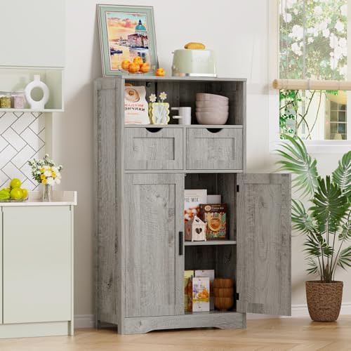 Iwell Bathroom Storage Cabinet with 2 Drawers, Small Kitchen Pantry Cabinet - Image 4