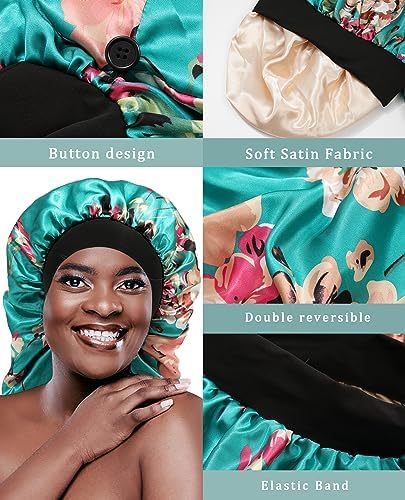 AWAYTR 2-Layer Satin Bonnet for Braids, Wide Band Long Sleep Cap - Image 6