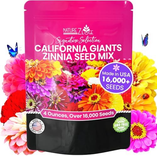 NatureZ Edge Zinnia Seeds for 2026 Planting Outdoors, Over 16,500 Flower Seeds, 1/4 lb, Non GMO Made in USA, Bulk Semillas De Flores para Sembrar, California Giants, Easy to Grow Zinnia Seed Mix by NatureZEdge