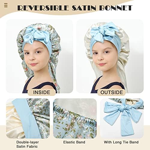 AWAYTR Kids Bonnets for Girls - Satin Long Hair Braid Bonnet for Sleeping - Image 3
