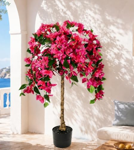 3.7FT Artificial Bougainvillea Tree,Faux Bougainvillea Trees with Pot & Realistic Wood Trunk,Potted Flowering Plant for Indoor Outdoor Home Living Room, Front Porch, Patio, Entryway Garden Decor by THKFUL
