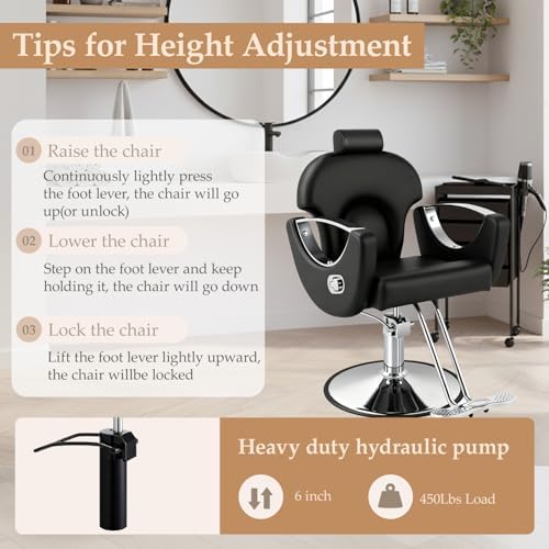 Black Reclining Salon Barber Chair for Hair Stylist, Professional Hair Stylist Chairs with Heavy Duty Hydraulic Pump, All Purpose Styling Hairdresser Braiding Shampoo Chair for Spa Home Euipment - Image 7