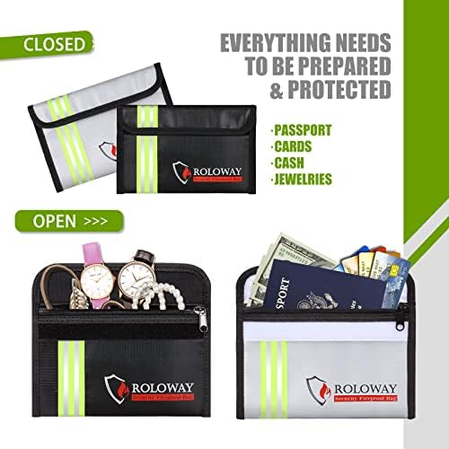 ROLOWAY Small Fireproof Bag (5 x 8 inches) with Reflective Strip, Fireproof Money Bag for Cash, Valuables, Passport, Currency & Keys (2-Pack) - Image 5