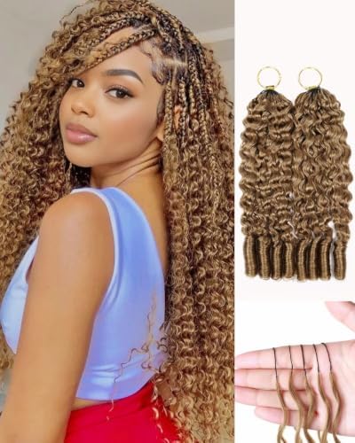 27# Honey Blonde Color 16 Inch Human Crochet Hair for Black Women, Feather Crochet Extensions 110g 80 Strands, Resusable Miracle Look Hair Bundles Soft Lightweight Small Knots Burmese Curly by VDZ100HumanHair