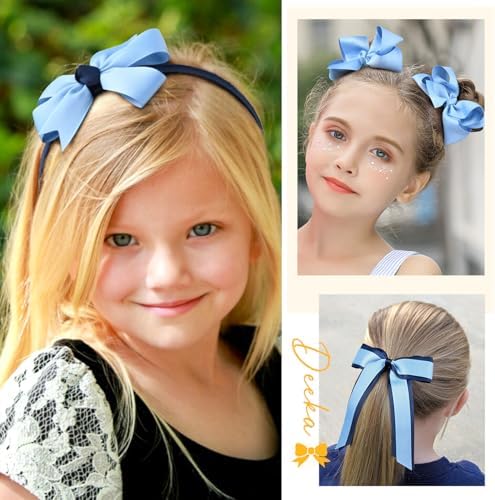 DEEKA Light Blue & Navy School Hair Accessories Set 13 Pcs Uniform Hair Bow Headband Clips Hair Ties Curly Korker Bows for Little Toddler School Girls (Light Blue&Navy) - Image 4