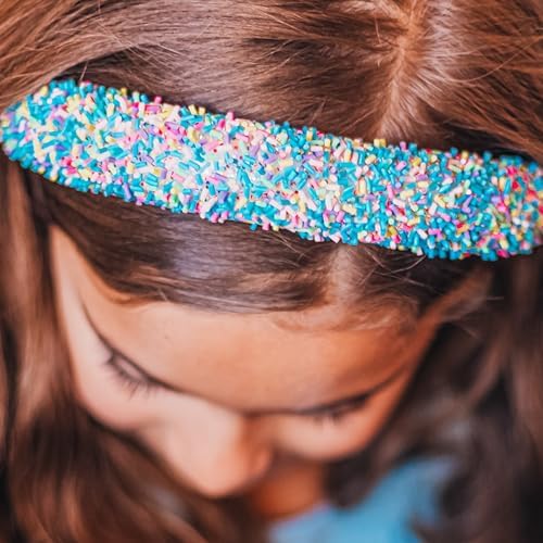 FROG SAC Headband for Girls, Candy Sprinkles Padded Headbands for Kids, Wide Puffy Hair Bands for Toddlers, Little Girl Confetti Hair Accessories, Thick Colorful Aqua Blue Child Hair Band - Image 6