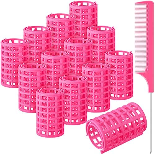 Syhood 12 Pcs 1.4 in Jumbo Plastic Hair Rollers Curlers for Women, Pink by Syhood