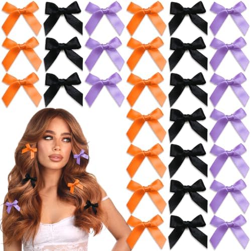 Halloween Bow Hair Clips 30pcs Bows for Hair Satin Mini Hair Bows Cute Bowknot Y2K Hair Accessories for Girls by YAEISM