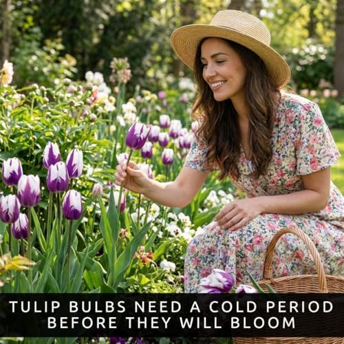 Purple and White Tulip Bulbs for Planting - Purple Flaming Flag Tulips, Perennial Blooms for Landscape Garden or Container Growing (25 Bulbs) - Image 2