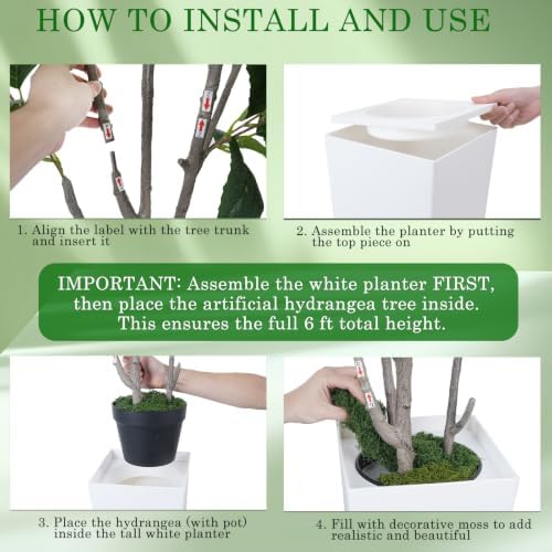 GTIDEA 6FT White Hydrangea Artificial Trees with Tall Planter for Porch - Image 7