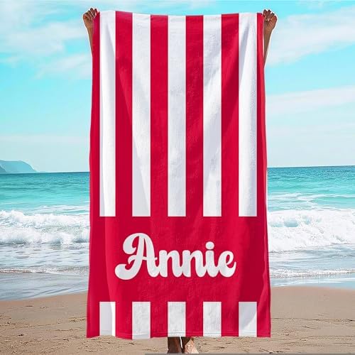 JML Personalized Beach Towel with Name, Custom Cabana Stripe Beach Towel, Customized Microfiber Pool Towel, Quick Dry & Absorbent Swim Towel for Adult,Mother's Day, Birthday, Summer Holiday,Vacation by JML