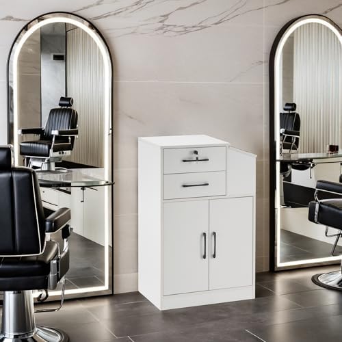 BarberPub Locking Barber Station with Storage Cabinet 2005 (White) - Image 2