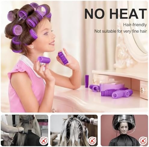 4 Sizes Hair Rollers for Women Set - 50 Pcs Hair Curler Rollers with Clips, Self Grip Hair Rollers for Long, Short Hair and Bangs, 25mm, 36mm, 48mm, 60mm, Purple - Image 5