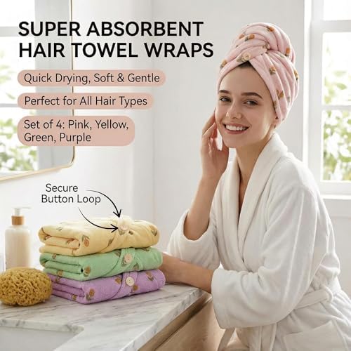 4 Pcs Microfiber Hair Towel Wrap Turban with Bloom for Home Gym Travel - Image 6