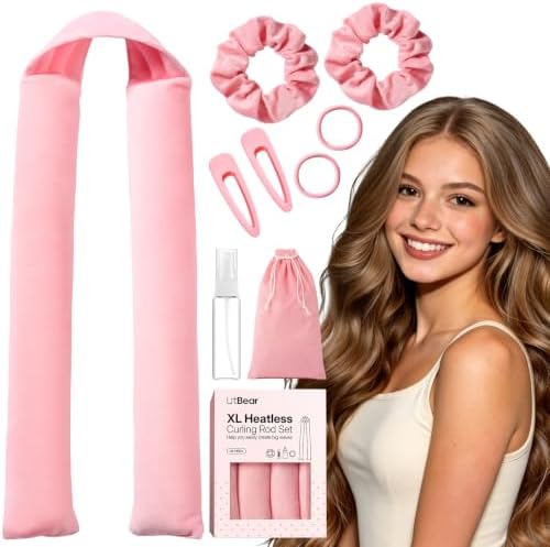 LitBear Jumbo Heatless Curls Overnight Set for Long Thick Hair, Pink by LitBear