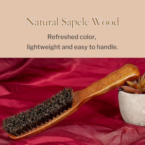 STYLEMATE Boar Bristle Slick Back Hair Brush, Medium/Soft Bristle Hair Brush for Thin & Fine Hair, Smoothing Hairbrush for Women Men Kid, Lightweight Sapele Wooden Handle - Image 4
