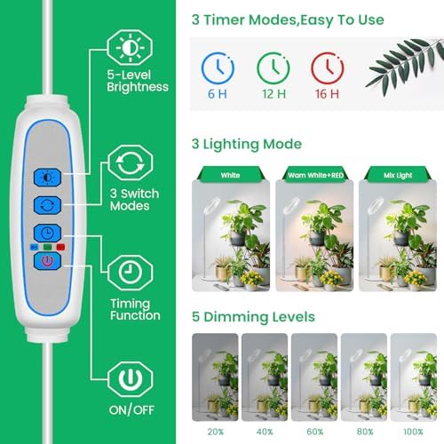 6.3in Grow Lights for Indoor Plants, Full Spectrum with Metal Base - Image 3