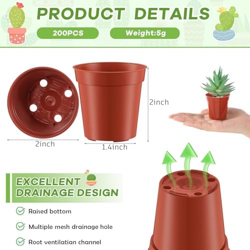 Yaomiao 200 Pcs 2 Inch Red Mini Nursery Pots with Drainage Holes - Image 2