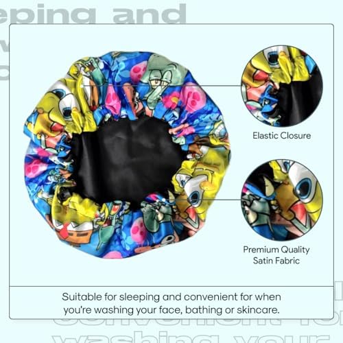 Silky Design Large Anime Bonnet with Elastic Soft Band Adjustable for Women and Men, Comfortable Satin Fabric, BlueSpgb2 - Image 3