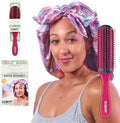 CONAIR x Tamera Mowry Collection Satin Swirl Print Hair Bonnet with bonus Curl Definition Brush - Nylon Bristle hairbrush - curl smoothing hair brush - features removable bristles - tie hair cap by conair