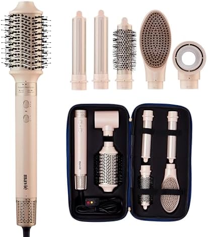 6-in-1 Hot Air Multi-Styler with Case, Hair Dryer & Blow Dryer Thermal Round Brush, Auto-Wrap Curler & Straightener, Fast Drying & Negative Ion Styling for Frizz-Free Blowouts (Peony Blush) by mavi%C3%A9