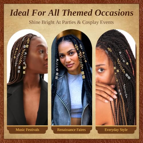 ROSYGLIMM 57Pcs Gold Silver Hair Jewelry for Braids Dreadlock Accessories - Image 7