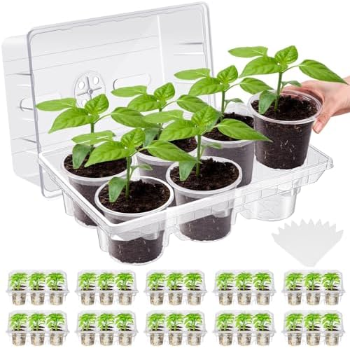 Vesici 10 Pack Seed Starter Tray Kit Seedling Starter Trays with 60 Pcs 4 Inch Nursery Pots and Humidity Dome (60 Cells) Mini Greenhouse Plant Germination with Labels for Garden(Clear) by Vesici