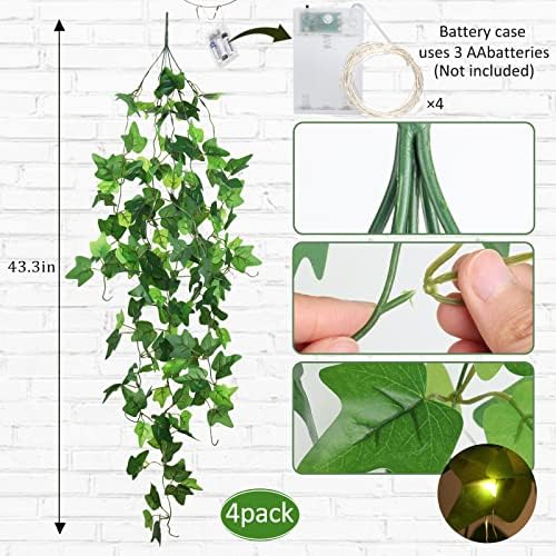 RECUTMS Fake Hanging Ivy Vines Plants with 30 LED Fairy String Lights 4Pcs - Image 2