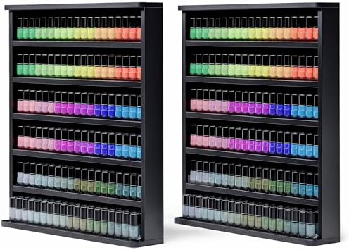 Wood Nail Polish Rack, 6 Tiers Nail Polish Organizer (Black, 2 Packs) by Kikihouse