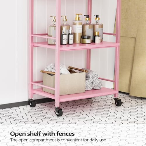 OmySalon Salon Trolley Cart with Wheels, Esthetician Cart with 1 Drawer & 2 Trays, Mobile Storage Organizer for Beauty Spa Massage Tattoo Esthetic Facial Tool Holder Station, Pink - Image 7