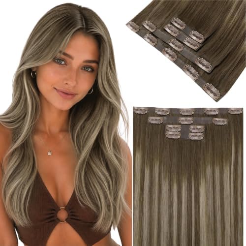 LaaVoo Invisible Clip in Hair Extensions Human Hair Brown Ombre 4pcs 80g by LaaVoo