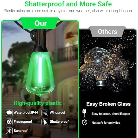 LAMPHOME 4-Pack 26Ft ST38 Green St Patrick's Day Patio Lights，Outdoor String Light with 12+1 Shatterproof LED Edison Bulbs, Waterproof String Lights for Bistro Christmas Party Decor - Image 5