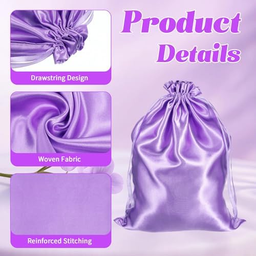 SynHHergyx Wig Storage Bags, 2 Pcs Silk Satin Drawstring Bags Portable Small Wig Travel Bag for Packaging Wigs, Bundles, Hair Extensions (Black, Purple) - Image 4