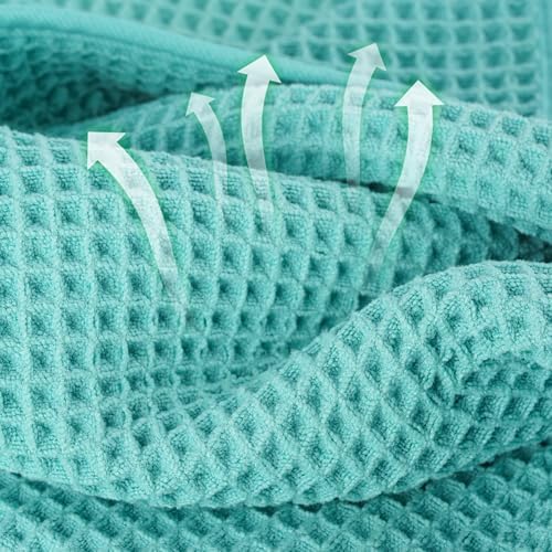 Microfiber Waffle Face Towels, 4 Pieces, Soft, Absorbent, Fast Drying, Lint Free 430 GSM (Turquoise) - Image 2