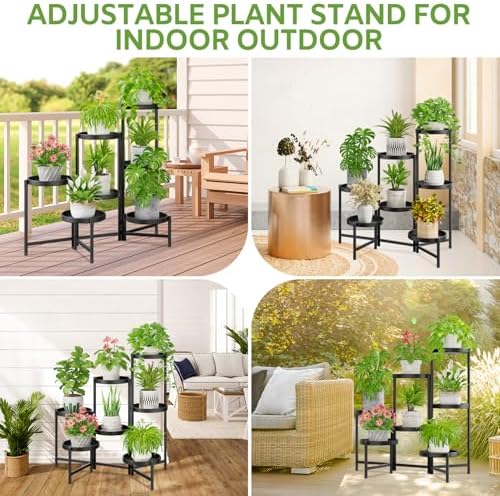 7 Tier Large Plant Stand Indoor Outdoor, 10 In Wide Tray, Black - Image 6