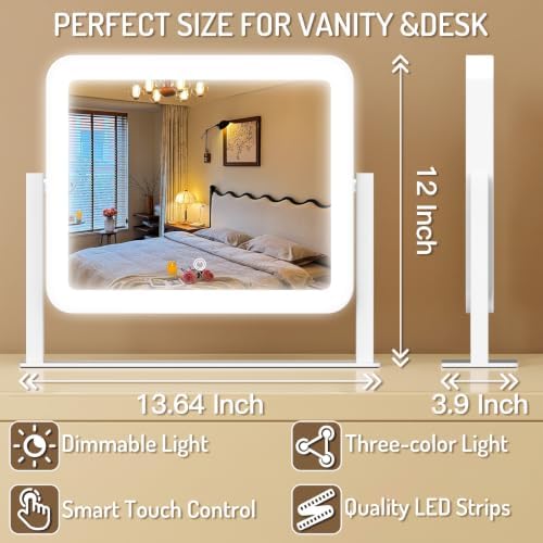 CraftCraze Makeup Mirror with Lights Vanity Mirror Dimmable|14"x12" White - Image 2
