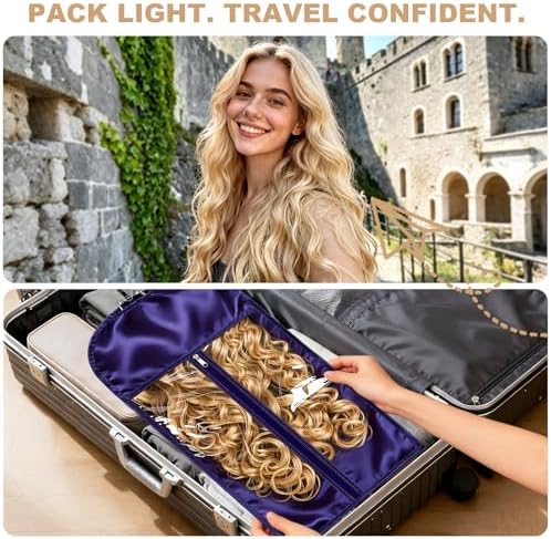 2 Pack Purple Silk Satin Wig Storage Bag with Hanger, Breathable Hair Extension Holder for Styling & Organizing, Dust-proof Silk Case for Protecting Hair Extensions & Wigs - Image 4