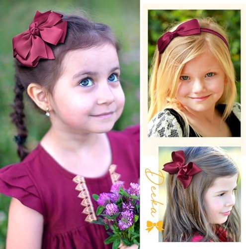 DEEKA Burgundy School Hair Accessories Set 13 Pcs Uniform Hair Bow Headband Clips Hair Ties Curly Korker Bows for Little Toddler School Girls (Burgundy) - Image 3
