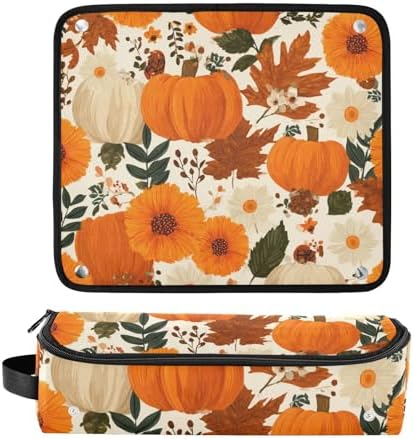 Hair Tools Travel Bag with Heat Resistant Mat Detachable 2-in-1 Curling Iron Travel Case Hot Tools Organizer for Straightener Flat Iron Beige Pumpkin Flower - Image 3