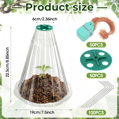 Cloches for Plants, Transparent Plant Covers, Garden Cloches with Humidity Domes, Securing Pegs and Plant Labels, Reusable Plant Protectors from Animals Plant Bell Cover (Transparent-50pcs-S) - Image 2