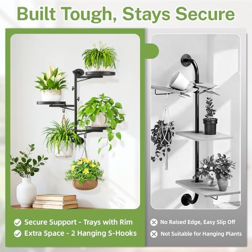 Wall Plant Holder, Rotating Floating Window Shelf, 3-Tier Black - Image 5