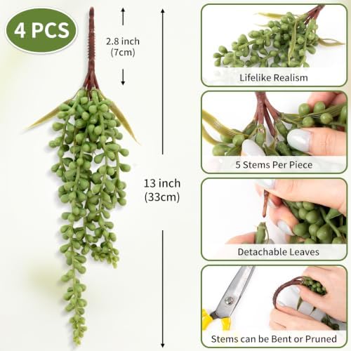 4 PCS Fake Hanging Plants Artificial String of Pearls Succulent Unpotted - Image 3