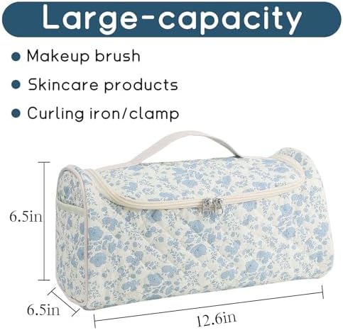 GISMTR Quilted Hair Tools Travel Case, Cotton Portable Storage Bag with Hanging Hook for Hair Curler Accessories, Cute Dustproof Travel Organizer - Image 2