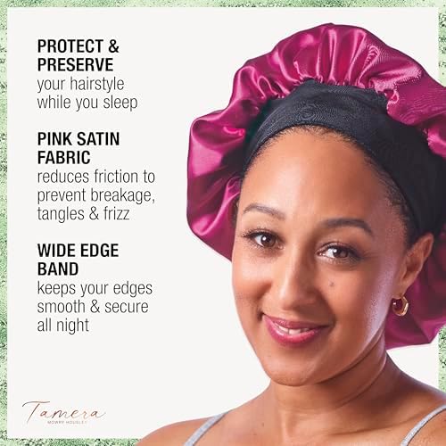 CONAIR x Tamera Mowry Housley Collection Satin Hair Bonnet with Bonus Pillowcase for Sleeping Set - Use on long and short lengths - preserve curls and braids - sleep cap for women - 2 piece bundle - Image 2