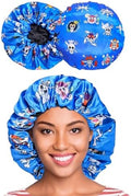 Silky Design Bonnet with Elastic Soft Band Adjustable Women and Men Bonnets for Sleeping Comfortable Satin Fabric (Blue Op) by CrownLimitedSupply