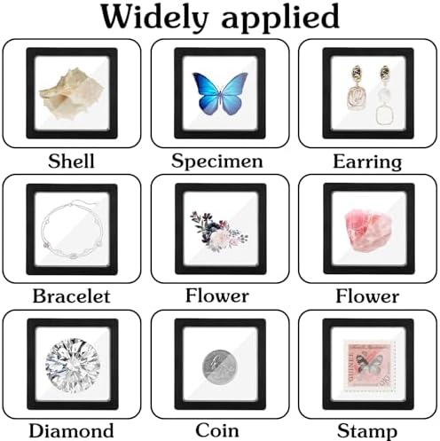 60 Pcs 3D Floating Display Case, 2.8 x 2.8 x 0.8 Inch Transparent Film 3D Floating Coin Display Frame Holder Stands for Challenge Coins, Jewelry, Shells, Gems, Rocks, Fossils, Specimen, Black - Image 5