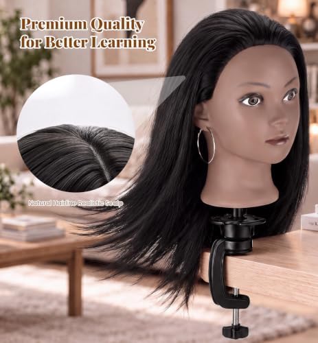 20" Mannequin Head Human Hair, 100% Real Hair Mannequin Head with Clamp - Image 7