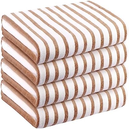 JML Microfiber Beach Towels Set of 4, 30" x 60", Cabana Stripe Coffee by JML