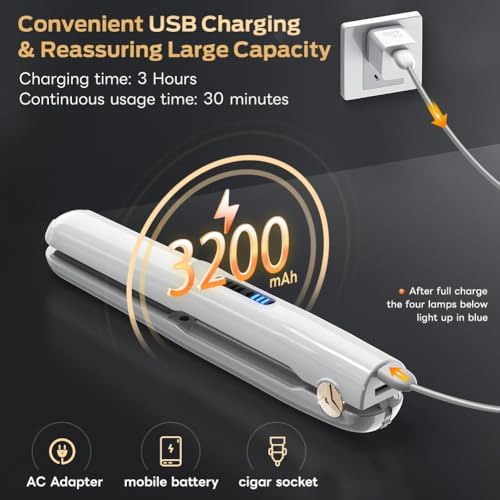 Cordless Hair Straightener and Curler 2 in 1 Ceramic Flat Iron Mini Cordless Portable Travel Hot Tools Straight Curl for Women Men USB Rechargeable with Pouch (White) - Image 4